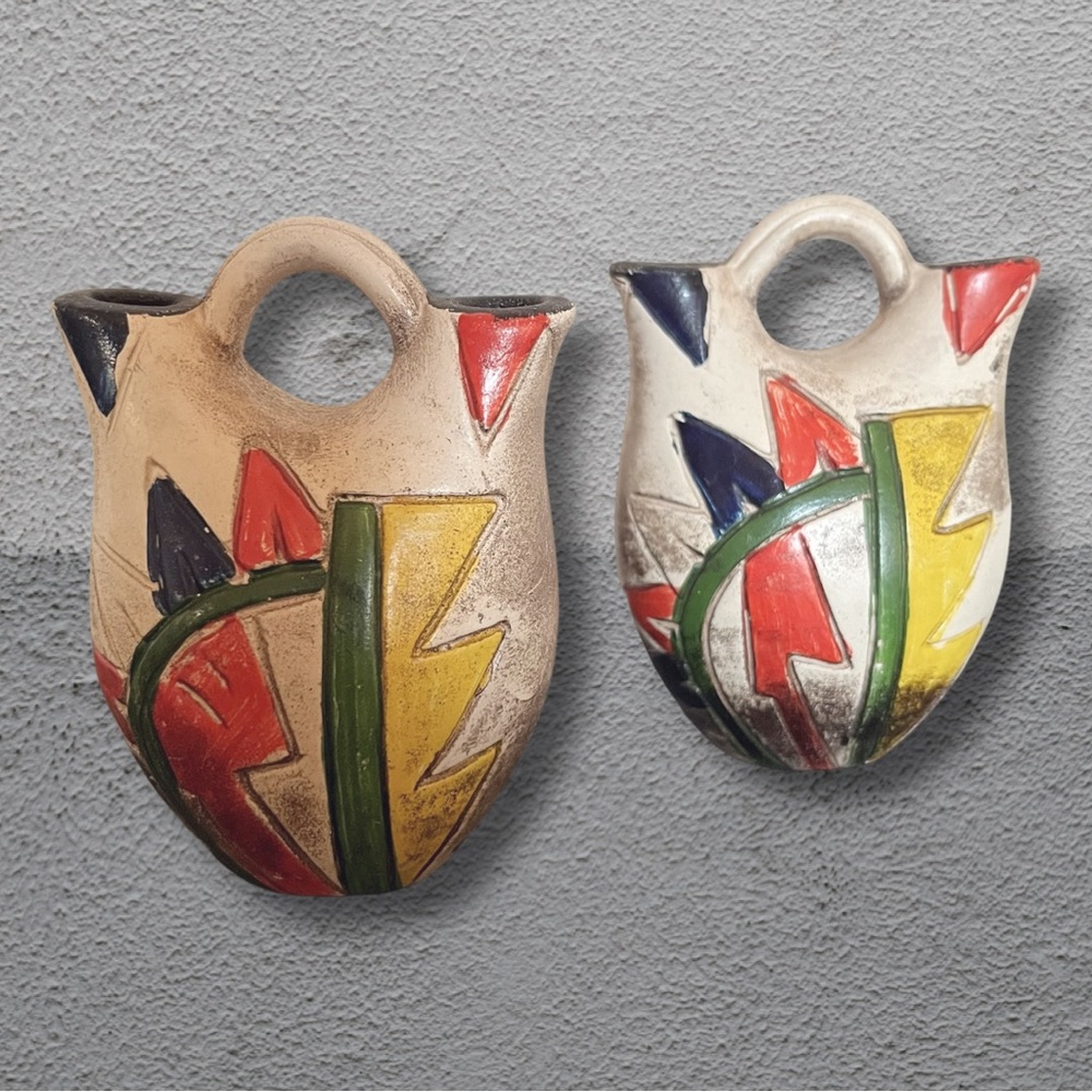 Native American Pottery Double Bud Vase Pair / Indian Wedding Pitcher - Picture 4 of 4